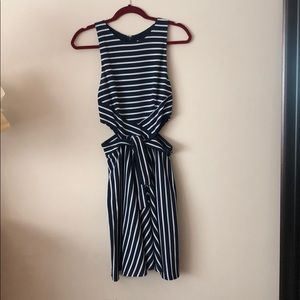 Navy & white stripe midi cut out dress